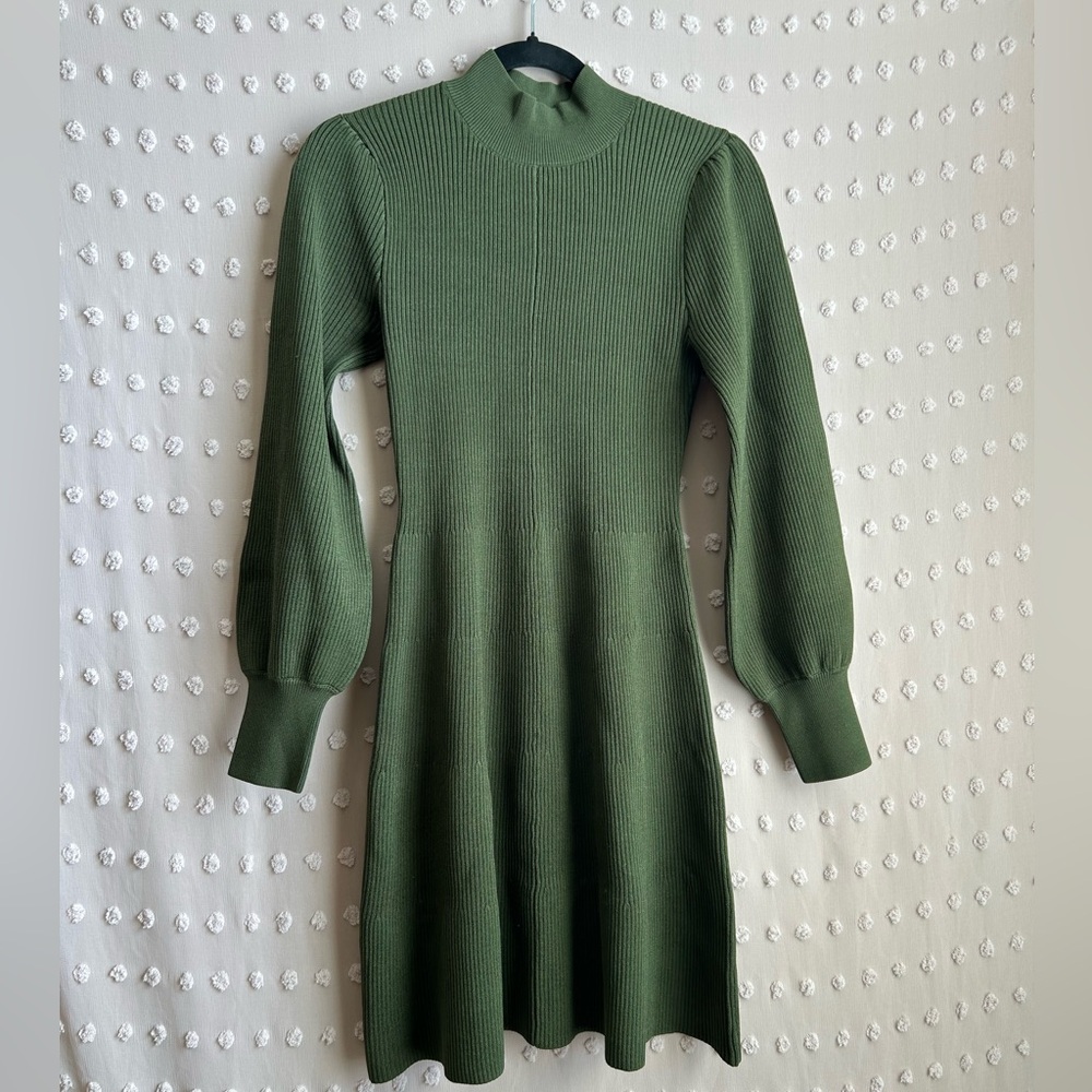 Hill House The Mariana Dress Leaf Green Rib Knit Long Sleeve Dress‎ Sz S